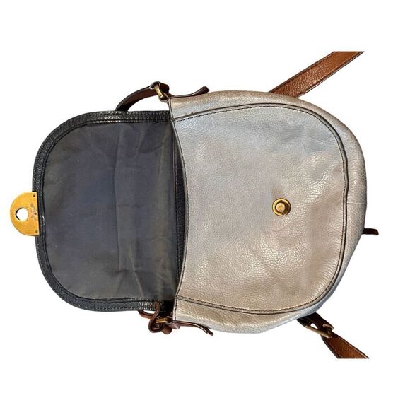 Authentic Fossil Pebbled Leather EMI Leather Saddle Bag Brown Multi - Picture 12 of 13